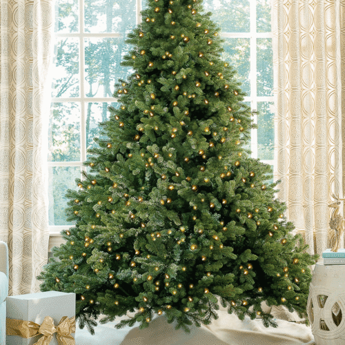 8' Cypress Spruce Artificial Christmas Tree with 1500 Warm White & Multi-Color LED Lights