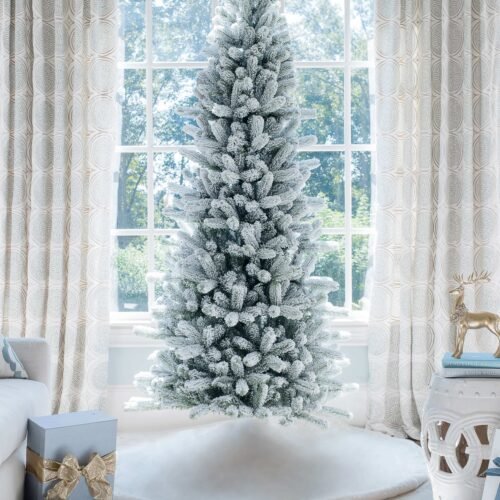 6.5' King Flock® Slim Artificial Christmas Tree Unlit