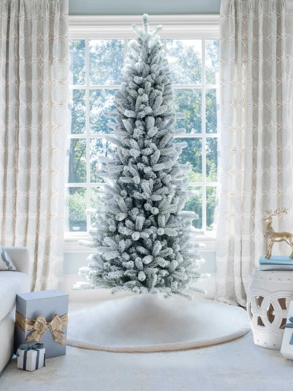 10' King Flock® Slim Artificial Christmas Tree with 1000 Warm White LED Lights