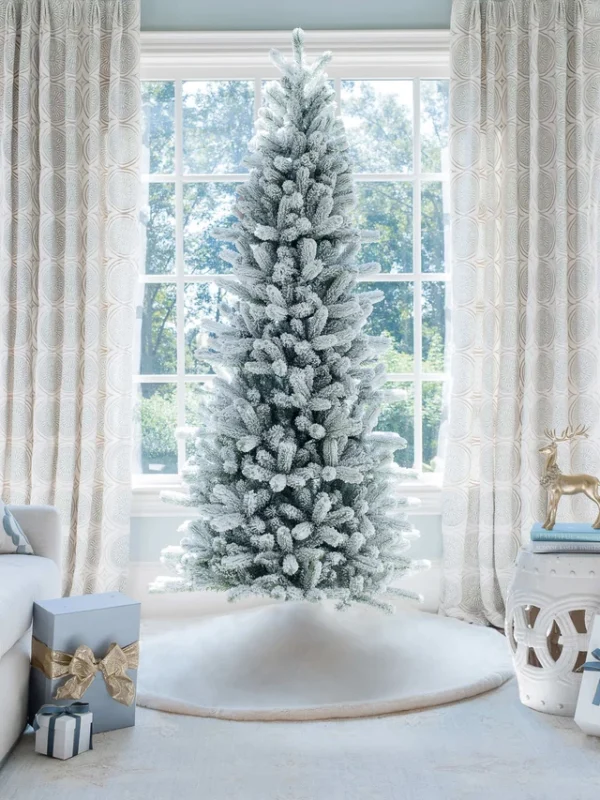 9' King Flock® Slim Artificial Christmas Tree with 900 Warm White LED Lights