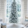 7.5' King Flock® Slim Artificial Christmas Tree with 650 Warm White LED Lights