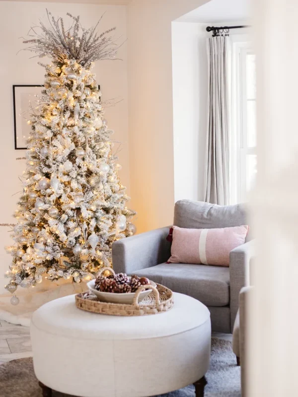 9' King Flock® Artificial Christmas Tree with 1100 Warm White LED Lights