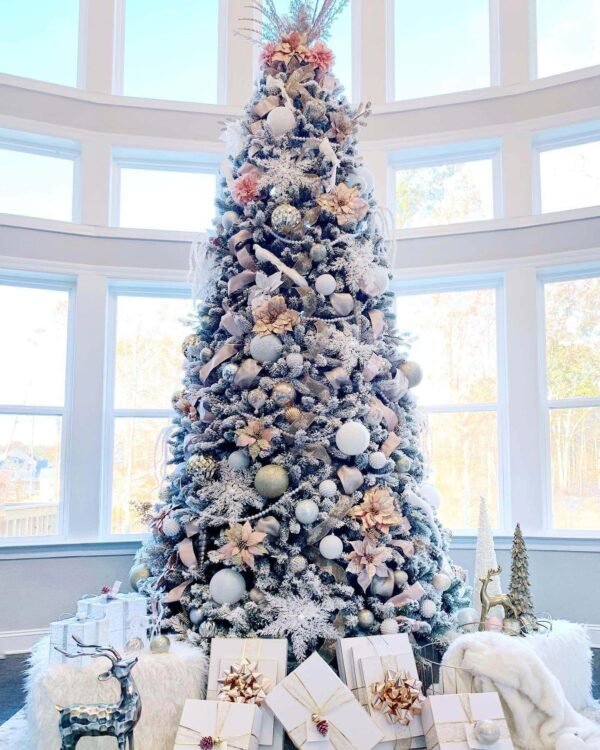 12' King Flock® Artificial Christmas Tree Unlit