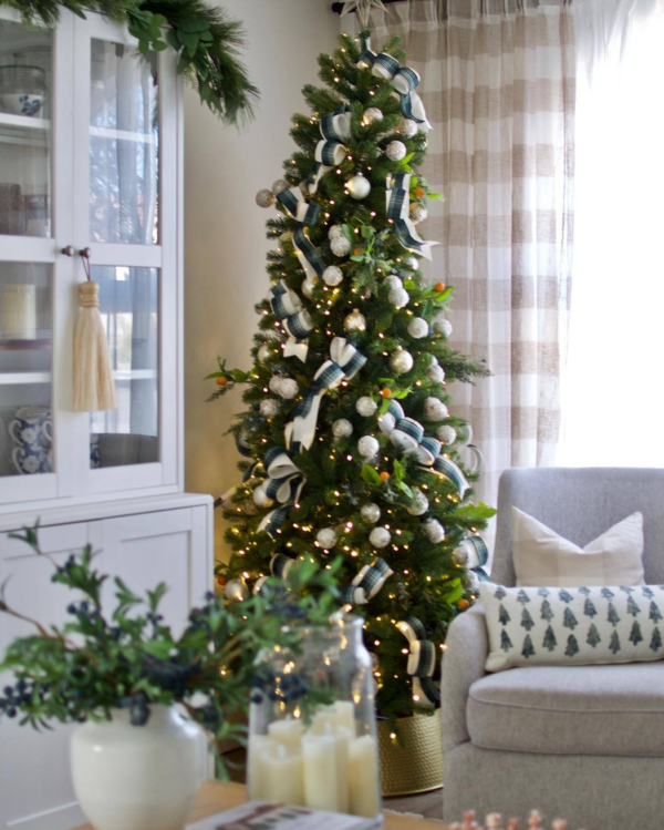 12' King Douglas Fir Slim Artificial Christmas Tree with Warm White & Multi-Color LED Lights