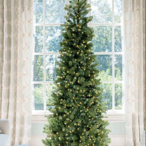 12' King Douglas Fir Slim Artificial Christmas Tree with Warm White & Multi-Color LED Lights