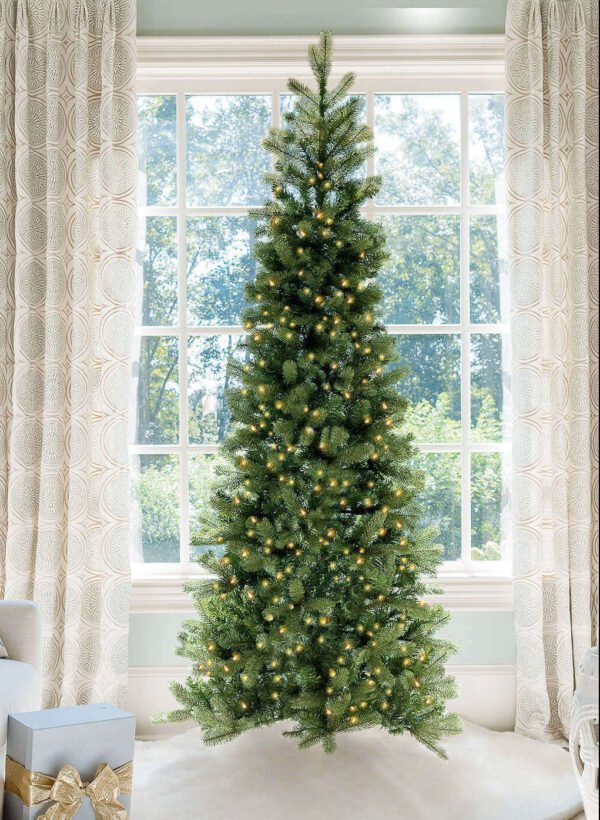 10' King Douglas Fir Slim Artificial Christmas Tree with 1200 Warm White & Multi-Color LED Lights