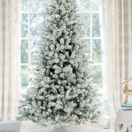 10' King Flock® Artificial Christmas Tree with 1250 Warm White LED Lights