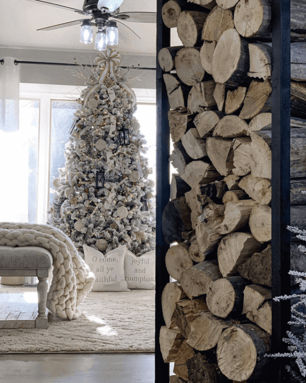 10' King Flock® Artificial Christmas Tree with 1250 Warm White LED Lights