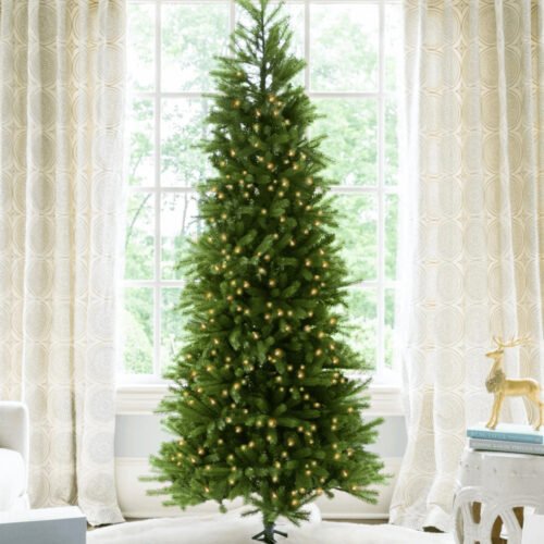 10' King Fraser Fir Slim Artificial Christmas Tree with 1100 Warm White LED Lights