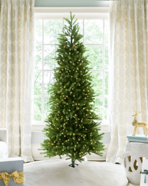 9' King Fraser Fir Slim Artificial Christmas Tree with 900 Warm White & Multi-Color LED Lights