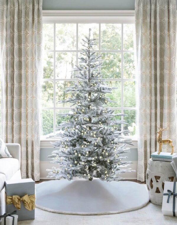 9' King Noble Flock Artificial Christmas Tree with 700 Warm White LED Lights