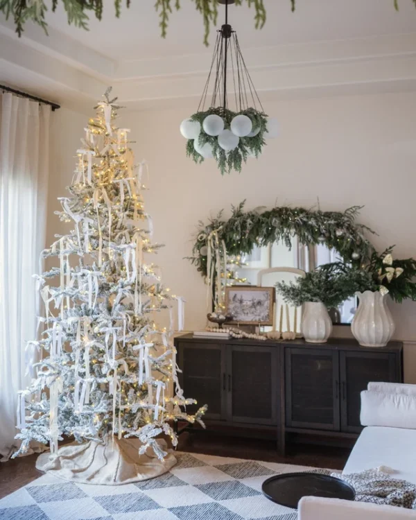 9' King Noble Flock Artificial Christmas Tree with 700 Warm White LED Lights