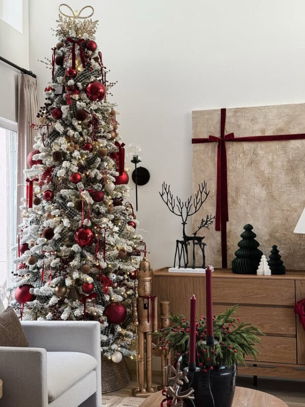 12' King Flock® Slim Artificial Christmas Tree with 1250 Warm White LED Lights