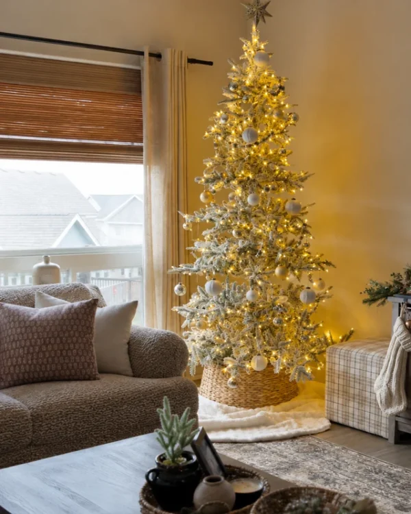 9' King Noble Flock Artificial Christmas Tree with 700 Warm White LED Lights
