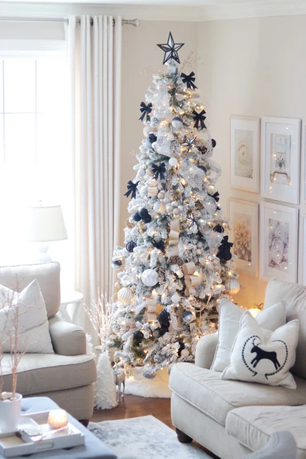 9' King Flock® Slim Artificial Christmas Tree Unlit