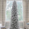 9' Prince Flock® Pencil Artificial Christmas Tree with 600 Warm White LED Lights
