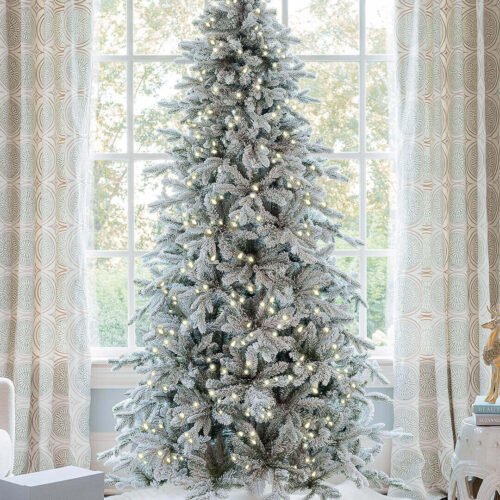 12' Queen Flock® Slim Artificial Christmas Tree With 1400 Warm White LED Lights
