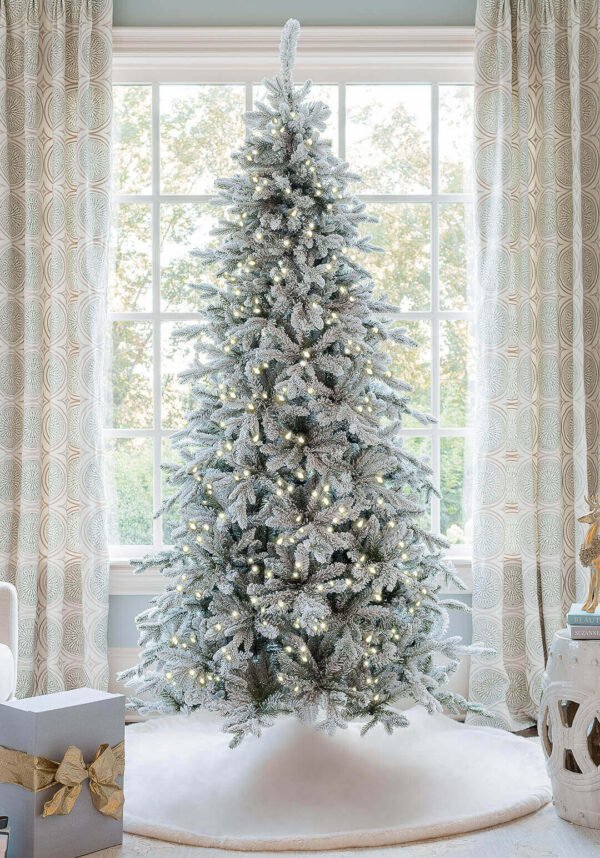 12' Queen Flock® Slim Artificial Christmas Tree With 1400 Warm White LED Lights