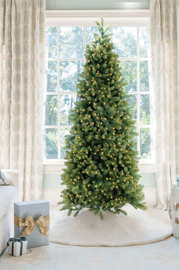 12' Royal Fir Slim Artificial Christmas Tree with 1900 Warm White & Multi-Color LED Lights