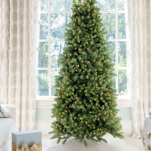 7.5' Royal Fir Slim Artificial Christmas Tree with 650 Warm White & Multi-Color LED Lights