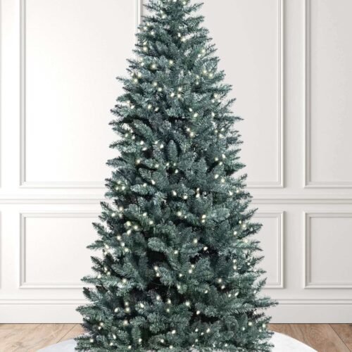 7' Tribeca Blue Spruce Slim Artificial Christmas Tree with 400 Warm White LED Lights
