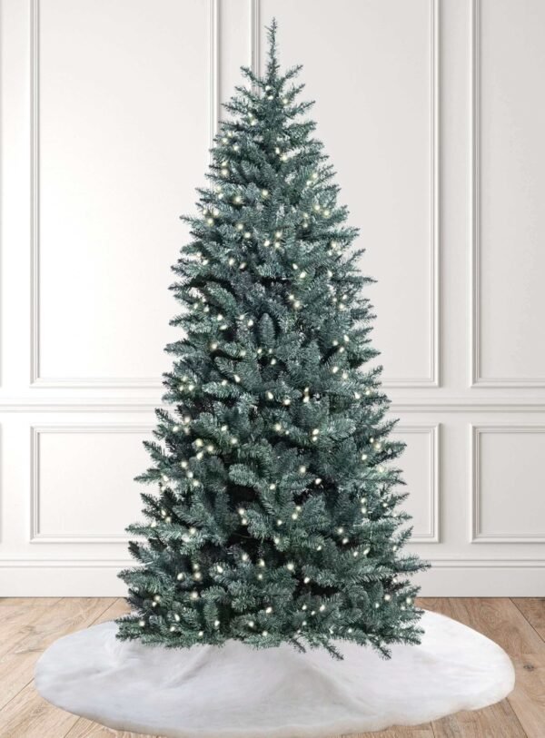 7' Tribeca Blue Spruce Slim Artificial Christmas Tree with 400 Warm White LED Lights
