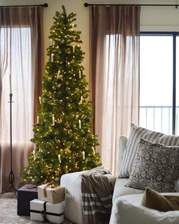 12' King Douglas Fir Slim Artificial Christmas Tree with Warm White & Multi-Color LED Lights