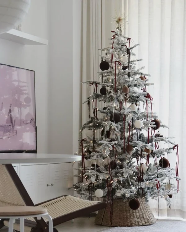 9' King Noble Flock Artificial Christmas Tree with 700 Warm White LED Lights